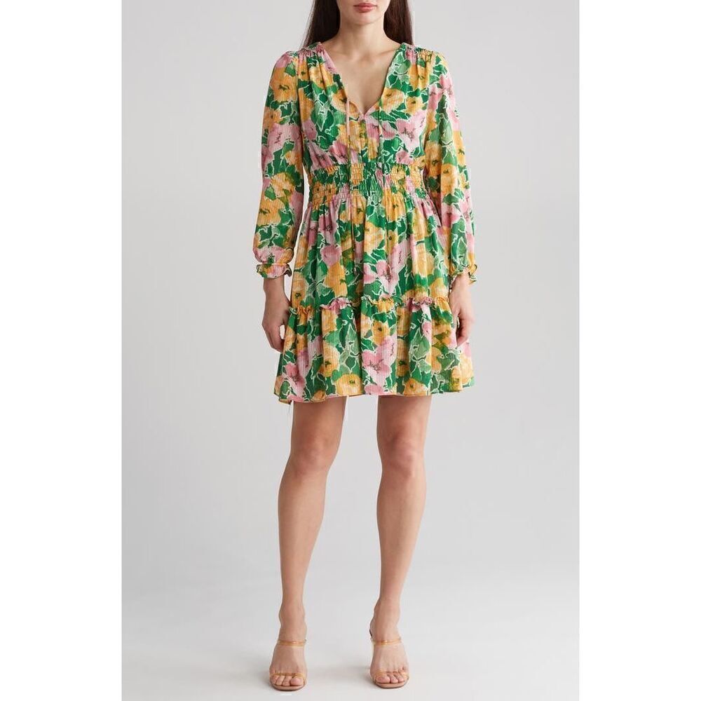 Taylor Floral Long Sleeve Smocked Fit & Flare Dress size 8